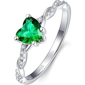 G-Created Emerald-925 Sterling Silver 1.25ct Heart Promise Ring